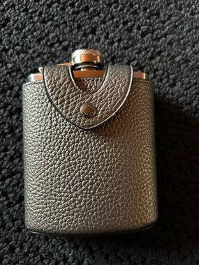 COACH Gray Pebbled Leather Hip Flask with Whip Stitching Detail
